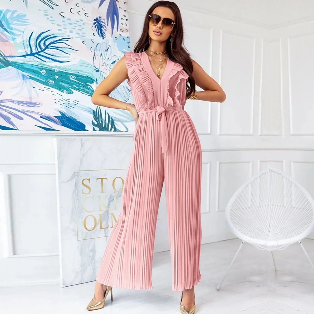 

Africa Jumpsuit For Women Spring Summer 2022 Solid Color Sexy Sleeveless Jumpsuit Office Lady New Style Wide Leg Pants Playsuits