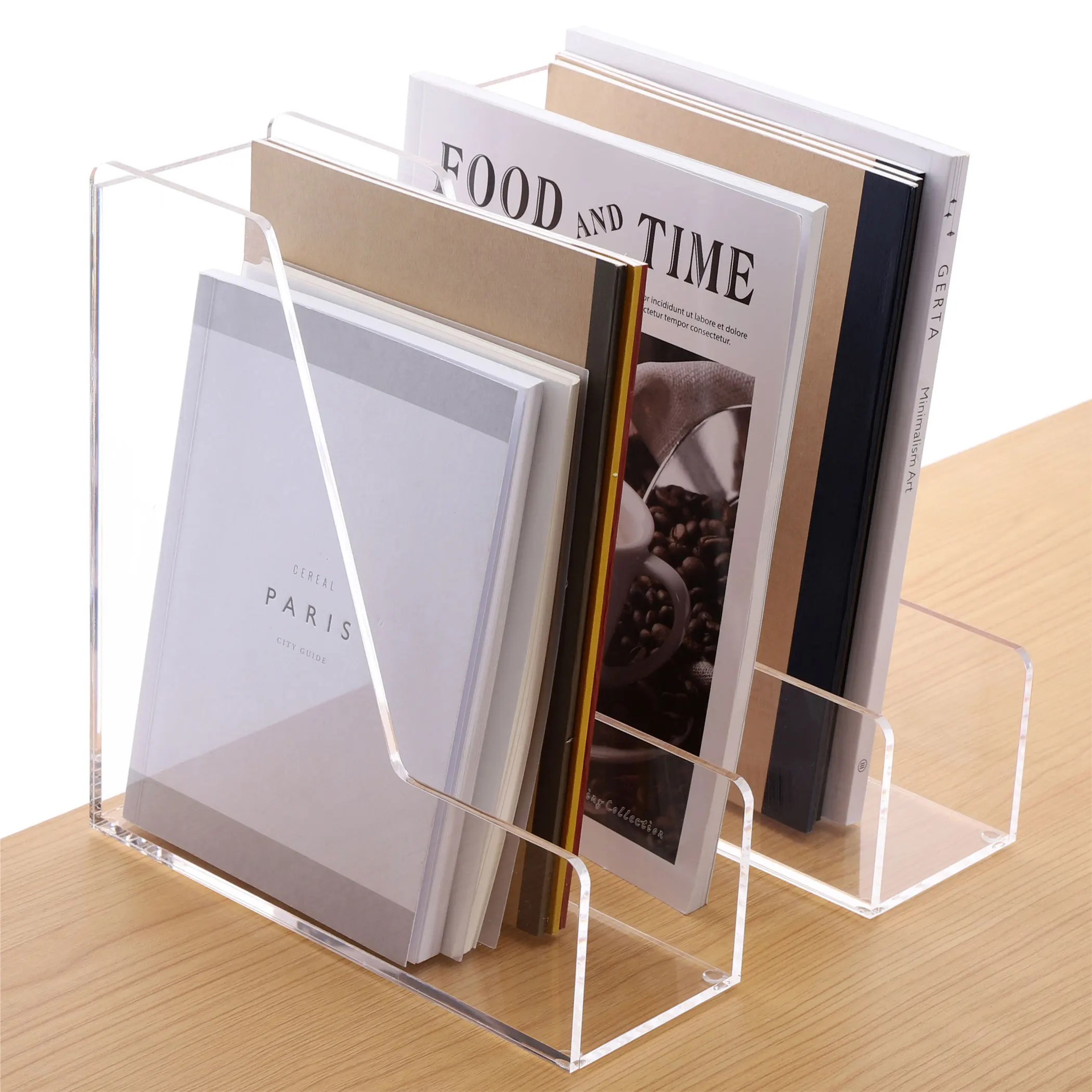 SANRUI Magazine File Holder Desk Organizer Clear Acrylic Vertical File Organizer for Office Home 2-Pack
