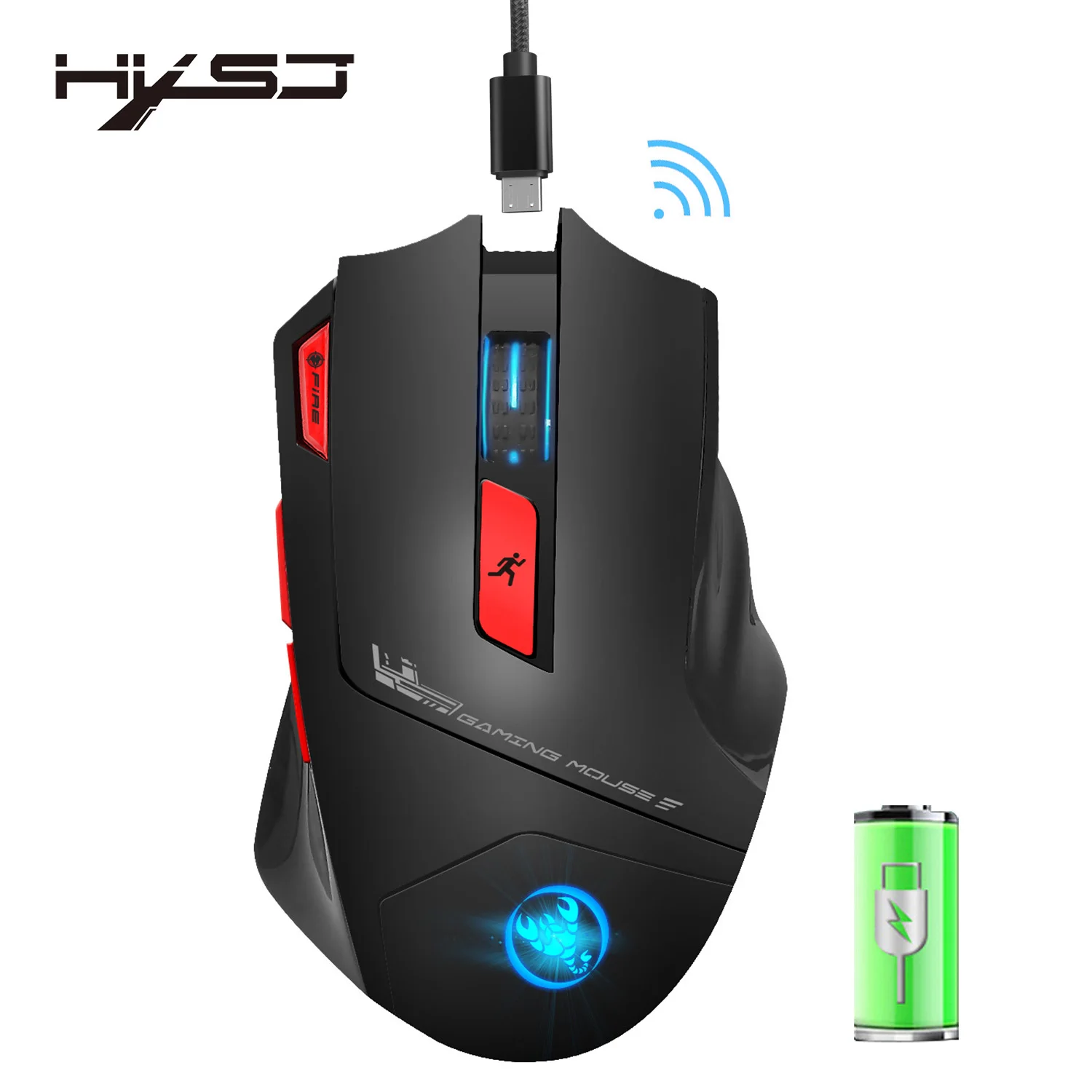 

HXSJ T88 Wireless Gaming Mouse Rechargeable 7 Key Ergonomic Design Macro Programming Adjustable 4800DPI Optical Computer Mouse