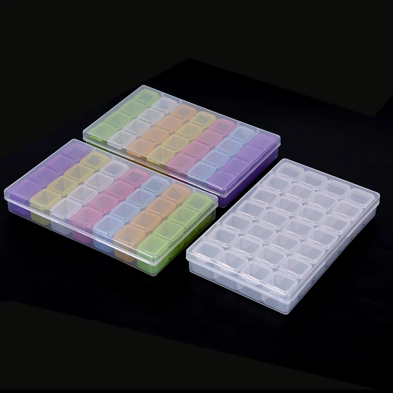 

28 Slots Clear Plastic Box Rainbow Nail Art Glitter Storage Case Nail Decoration Jewelry Display Container Organizer