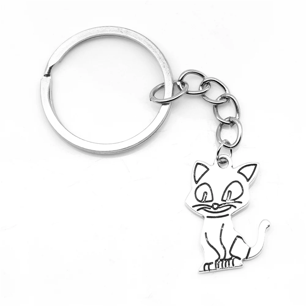 

1pcs Antique Silver Color 20x25mm Cat Keychain Handmade Jewerly Diy