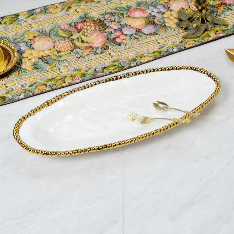 

European Style Pearl Craftsmanship 17 Inch Ceramic Electroplated Fruit Swing Plate European Style Swing Plate