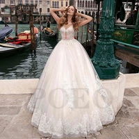 luxury elegant wedding dress exquisite appliques beading scoop strapless buttons princess glitter robe de mariee for women