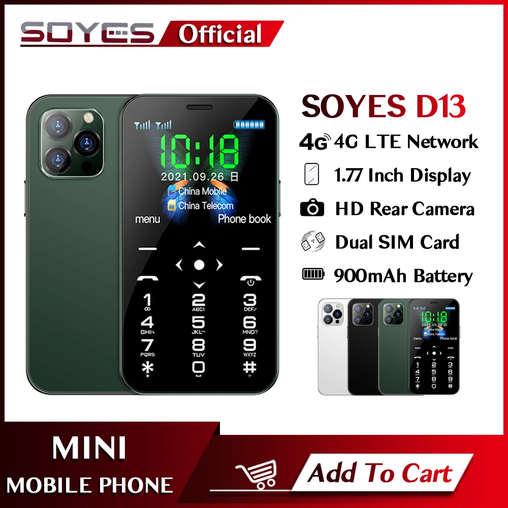 SOYES D13 Original Mobile Phone Dual SIM 4G LTE Mini Cellphone Student 900mAh Type-C SOS Small Mobile Phone Gift For Kid VS XS11