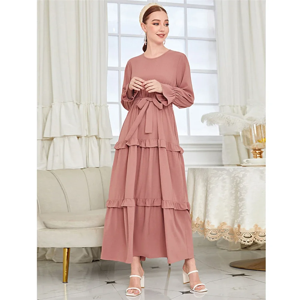Весенняя мода 2023 женское мусульманское платье Абая с оборками длинное макси