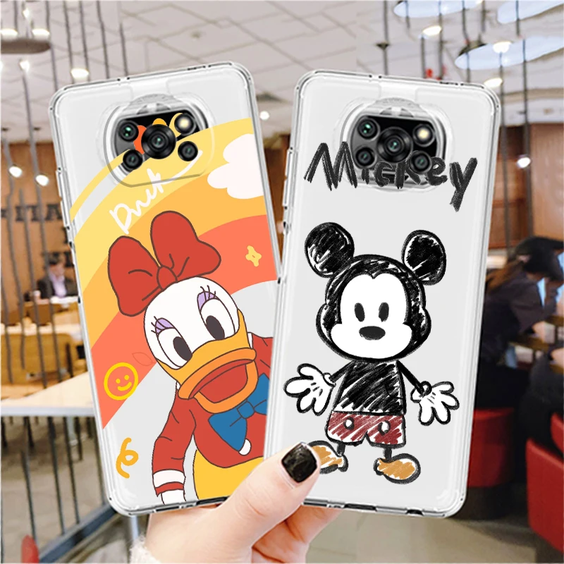 

Phone Case For Xiaomi Mi Poco X4 X3 NFC F4 F3 GT M4 M3 M2 X2 F2 F1 Pro C3 5G Donald Duck Mickey Minnie Transparent TPU Cover