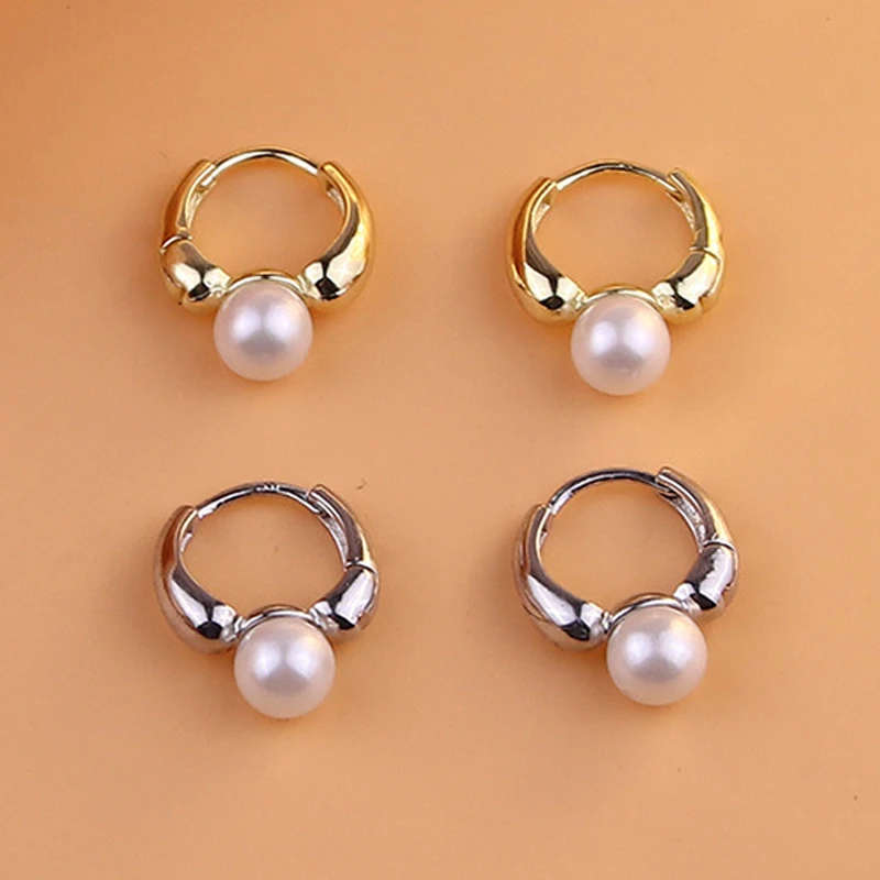 

2023 New Trend Pearl Ear Buckle Elegant Women Silver Color Vintage Hoop Earrings Piercing Para Cartilago Summer Jewelry Gifts