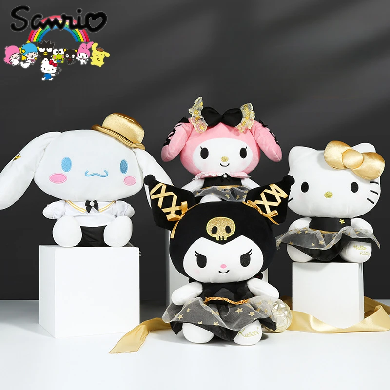 

Genuine Sanrio Black Gold Plush Series Kuromi My Melody Cinnamoroll Hello Kitty Doll Kawaii Children's Toys Anime Pillow Gifts