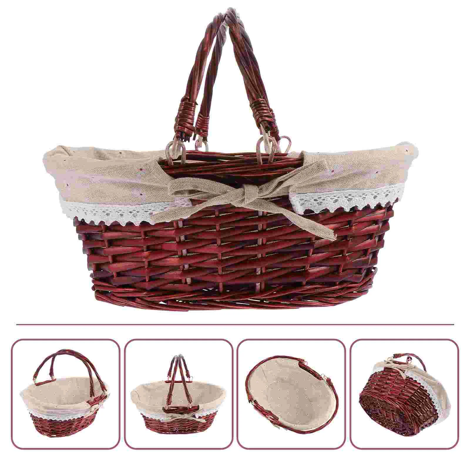 

1Pc Wicker Woven Basket Fruit Basket Rural Style Basket Picnic Basket for Home Fruit Garden