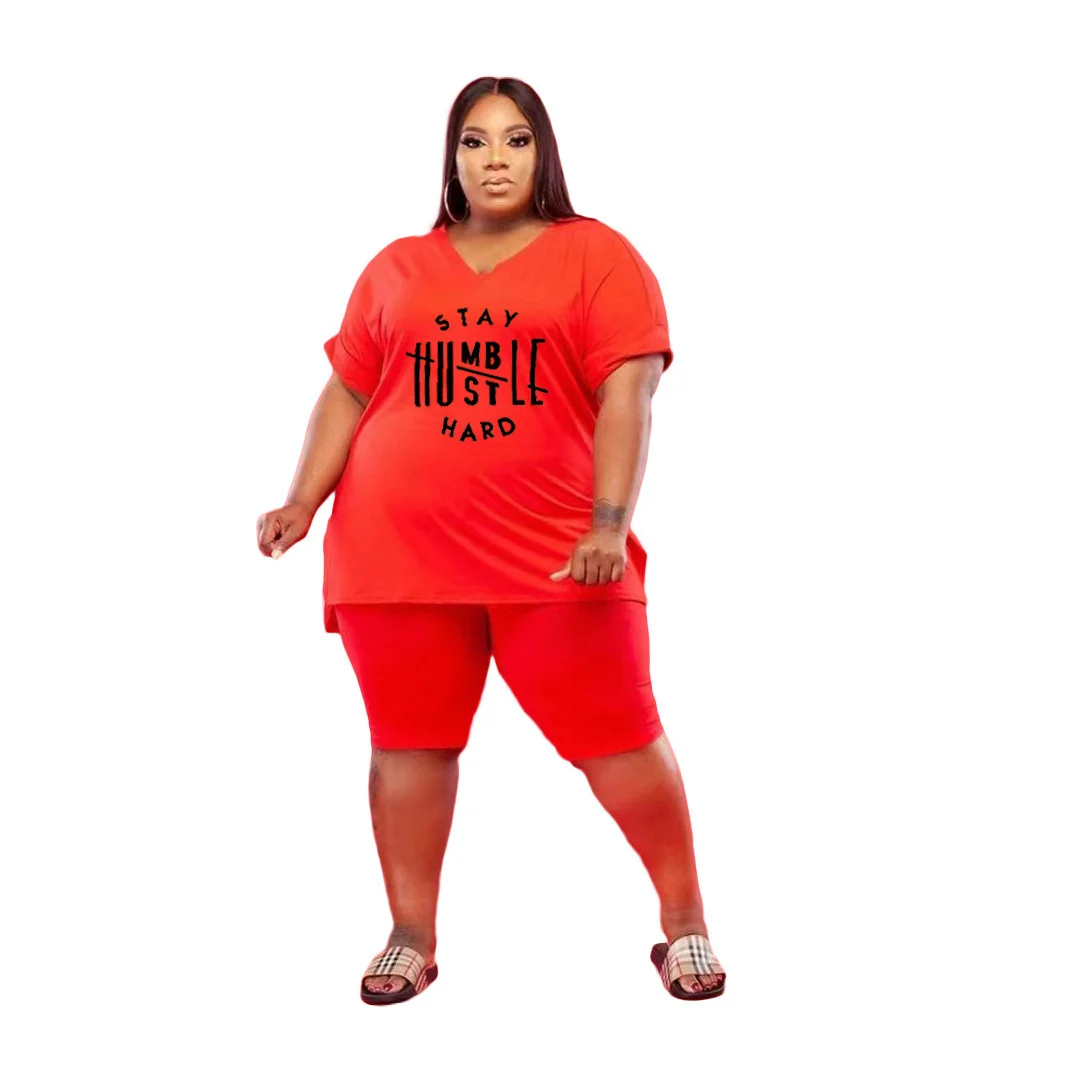 Plus Size Summer Casual Sport Two Piece Sets Short Sleeve v Neck Loose Women Clothing Wholes 3xl 4xl 5xl 6xl
