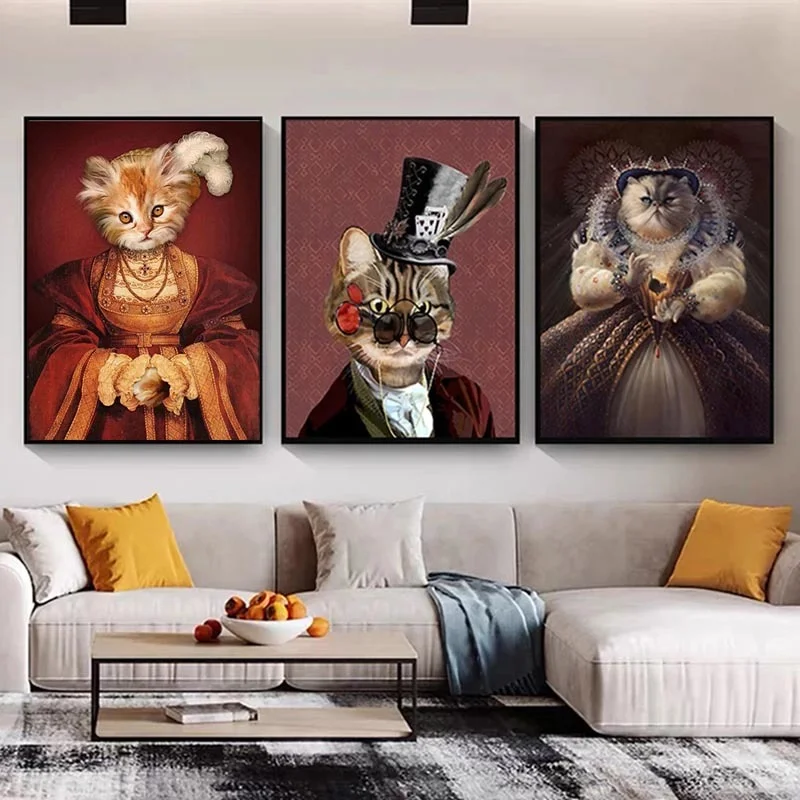 

Elephant Lion Cat Portrait Posters and Print Nordic Wall Pictures for Living Room Bedroom Vintage Style Animal Canvas Painting