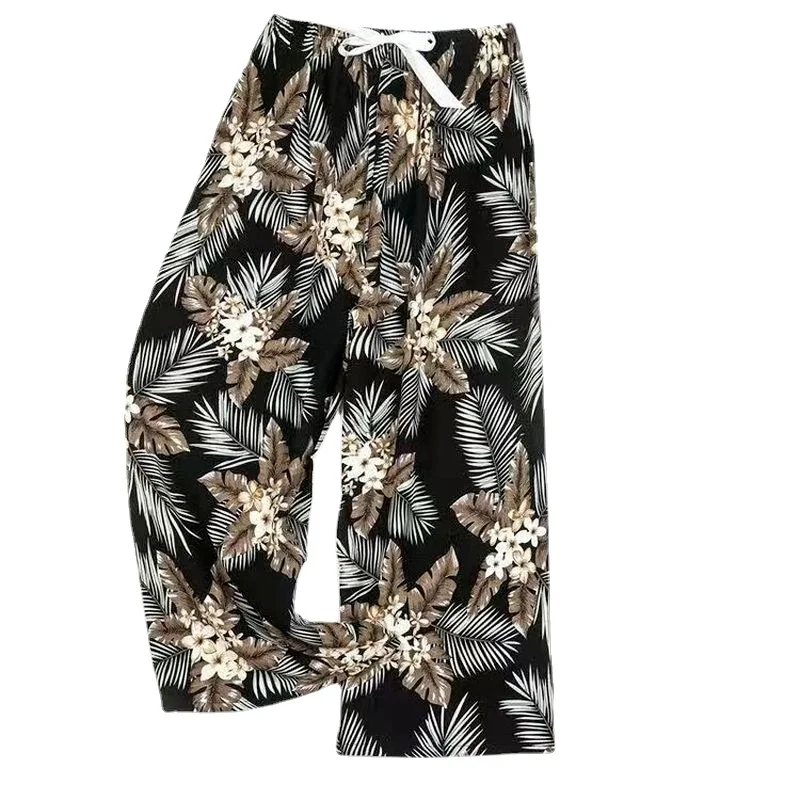 

Women's Shorts Loose Pajama Pants Summer Lounge Trousers Floral Print Casual Stretch Waist Drawstring Ankle-Length Pants Home