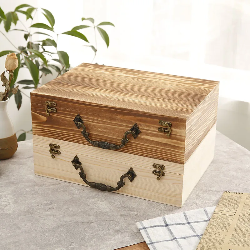 

Wooden Box Rectangular Clamshell Storage Paper Pine Custom Gift