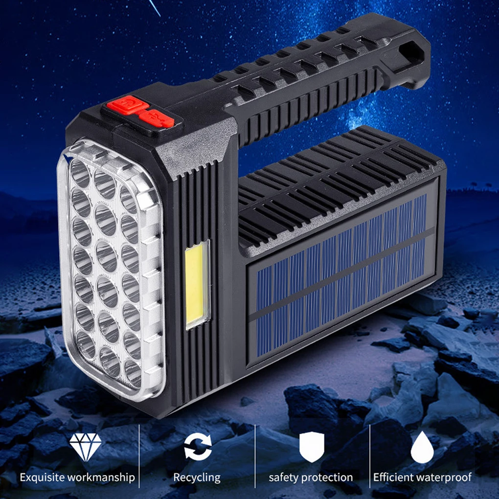 

Перезаряжаемый мощный яркий фонарь на солнечной батарее, ручной прожектор для кемпинга и путешествий