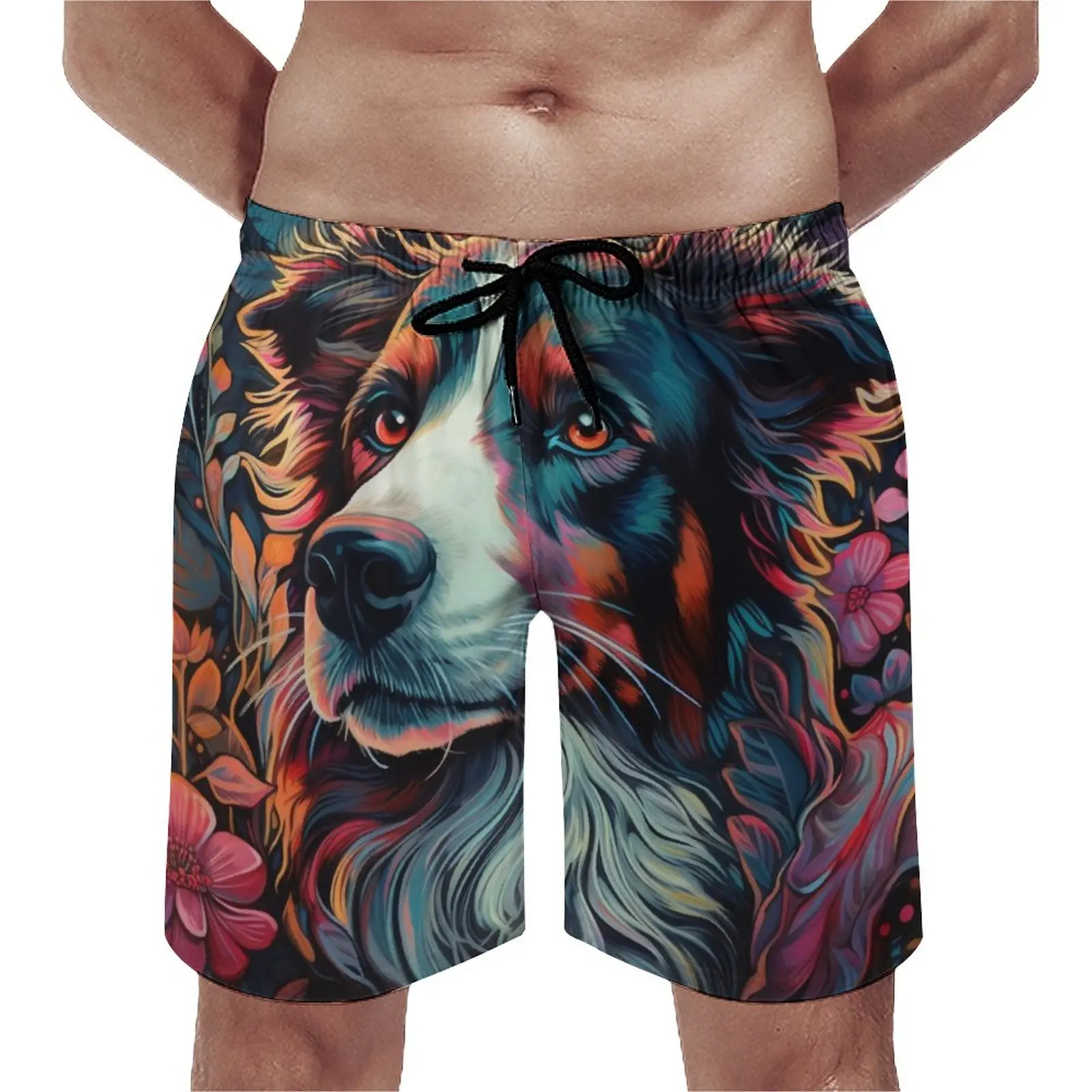 

Summer Board Shorts Dog Sportswear Colorful Painting Neon Design Beach Shorts Casual Quick Dry Beach Trunks Plus Size