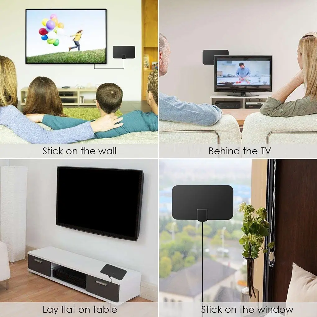 

HDTV Indoor Freeview Antenna TV Aerial Digital Amplifier 50 Mile Long Range Thin Plate Antenna