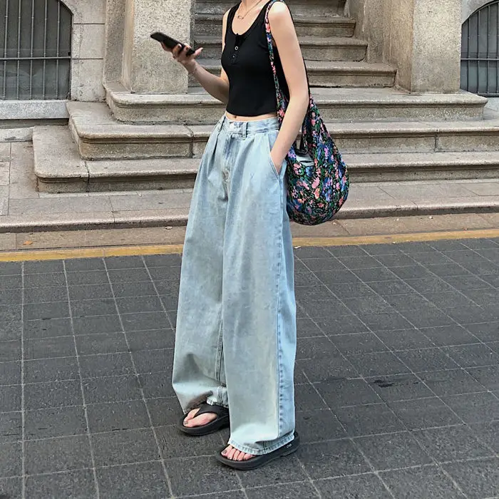 

Mom Jeans Woman High Waist Pants for Women Korean Fashion Wide Leg Pant Jean Large Women's Denim Shorts Clothes Clothing Baggy