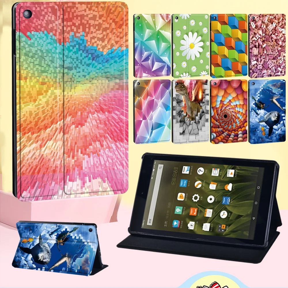 

Tablet Case for Fire 7 /HD 8 Plus 2020/HD 8(6/7/8/10th Gen)/HD 10(5/7/9th) 3D Pattern Stand Cover Flip Protective Shell + Stylus