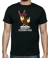 humorous merry kiss my ass funny reindeer christmas gift mens t shirt summer cotton short sleeve o neck womens t shirt new