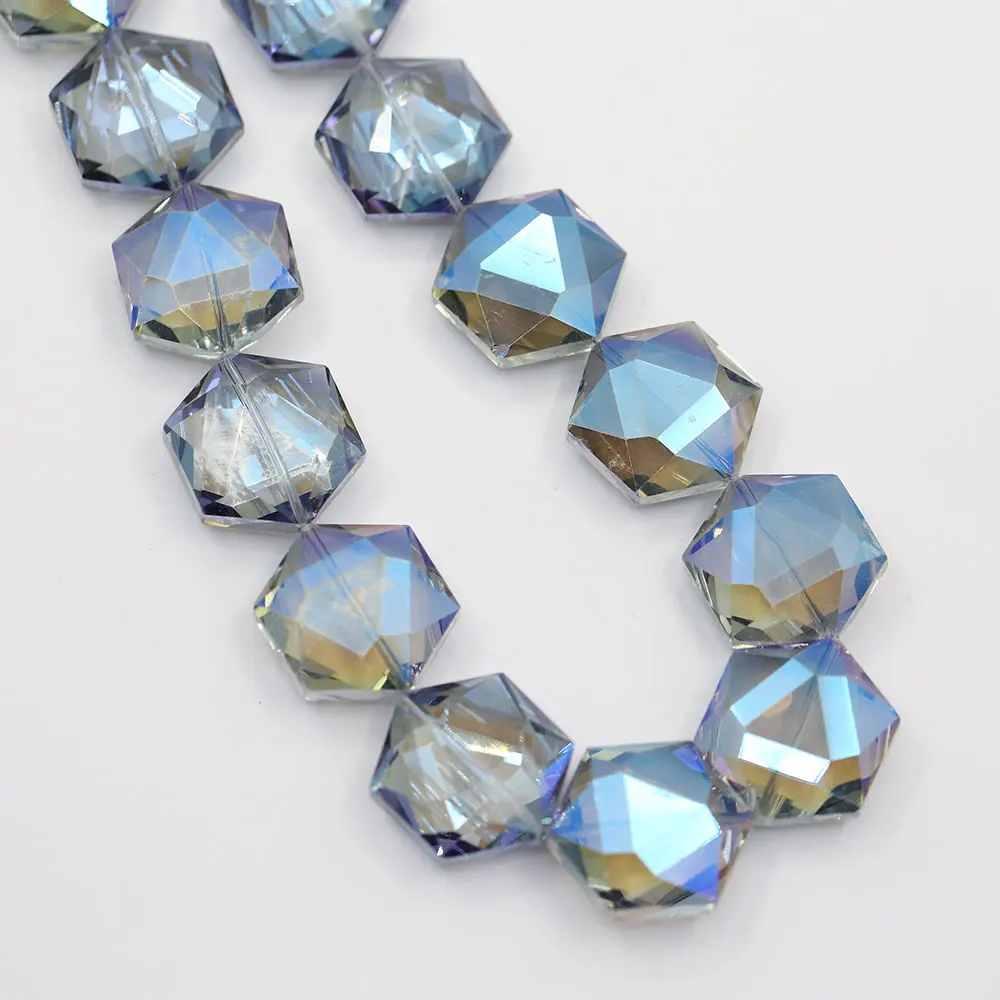 APDGG 23mm Natural Blue Crystal Glass Faceted Hexagon Nugget Loose Beads 30