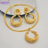 3pcs dubai gold color jewelry sets for women gold flower drop earrings african indian bridal wedding gifts party