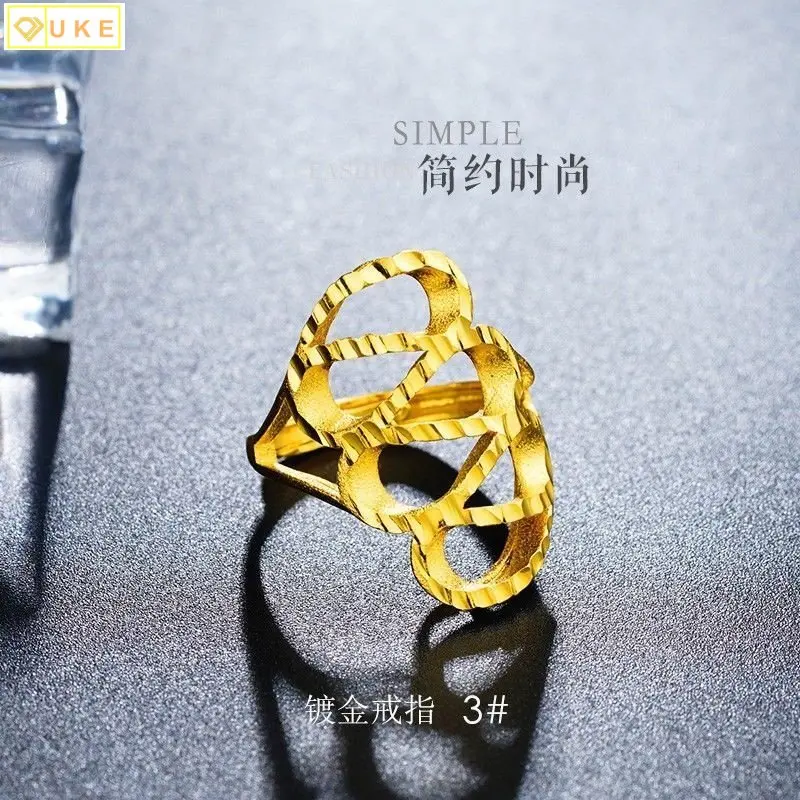 

Fashion Personality Pure Copy Real 18k Yellow Gold 999 24k Frosted Flower Adjustable Ring Durable Never Fade Jewelry