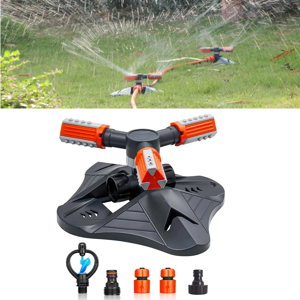 

360° Rotating Garden Sprinkler Automatic Grass Lawn Watering Irrigation Tool 3 Arms Large Area Coverage Water Sprinkler