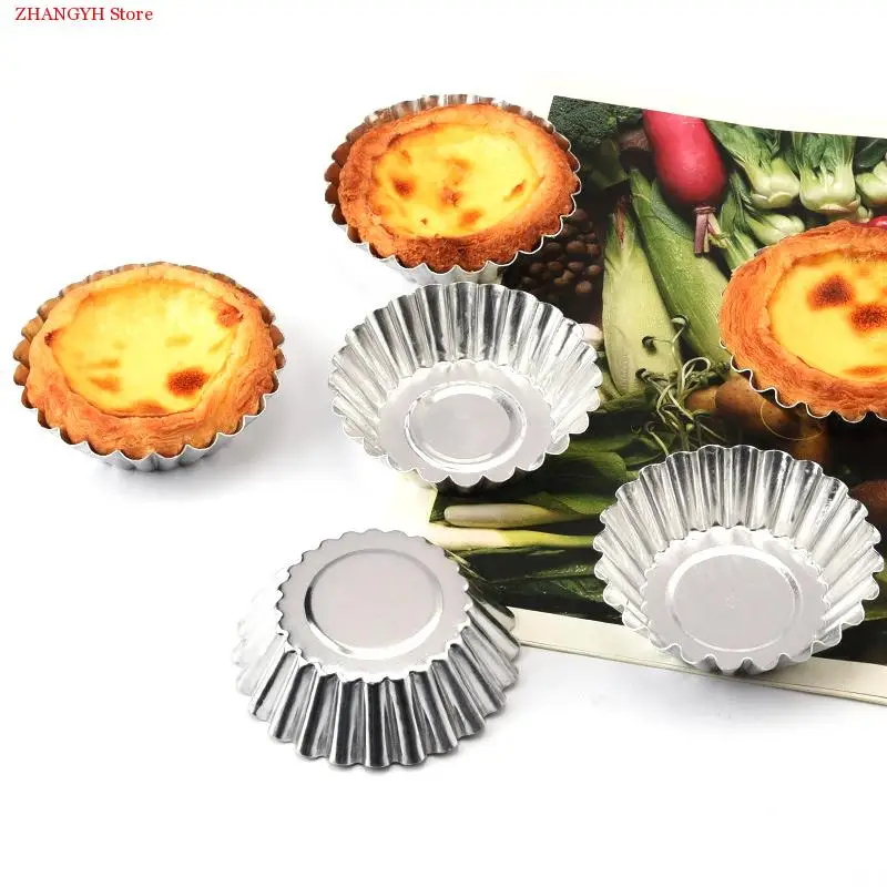 

10pcs Egg Tart Mold Cake Aluminium Alloy Tart Mould Baking Tool Cupcake Egg Tart Fruit Tart Mold 7cm Diameter