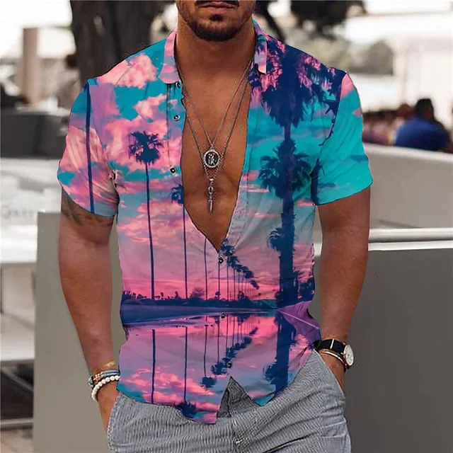 Hawaiian Shirt For Men Vacation Daily Slim Fit Tops Gym Elegant Flower Pattern Leaves Social Casual Fashion Camisa Y2k Clothing 6