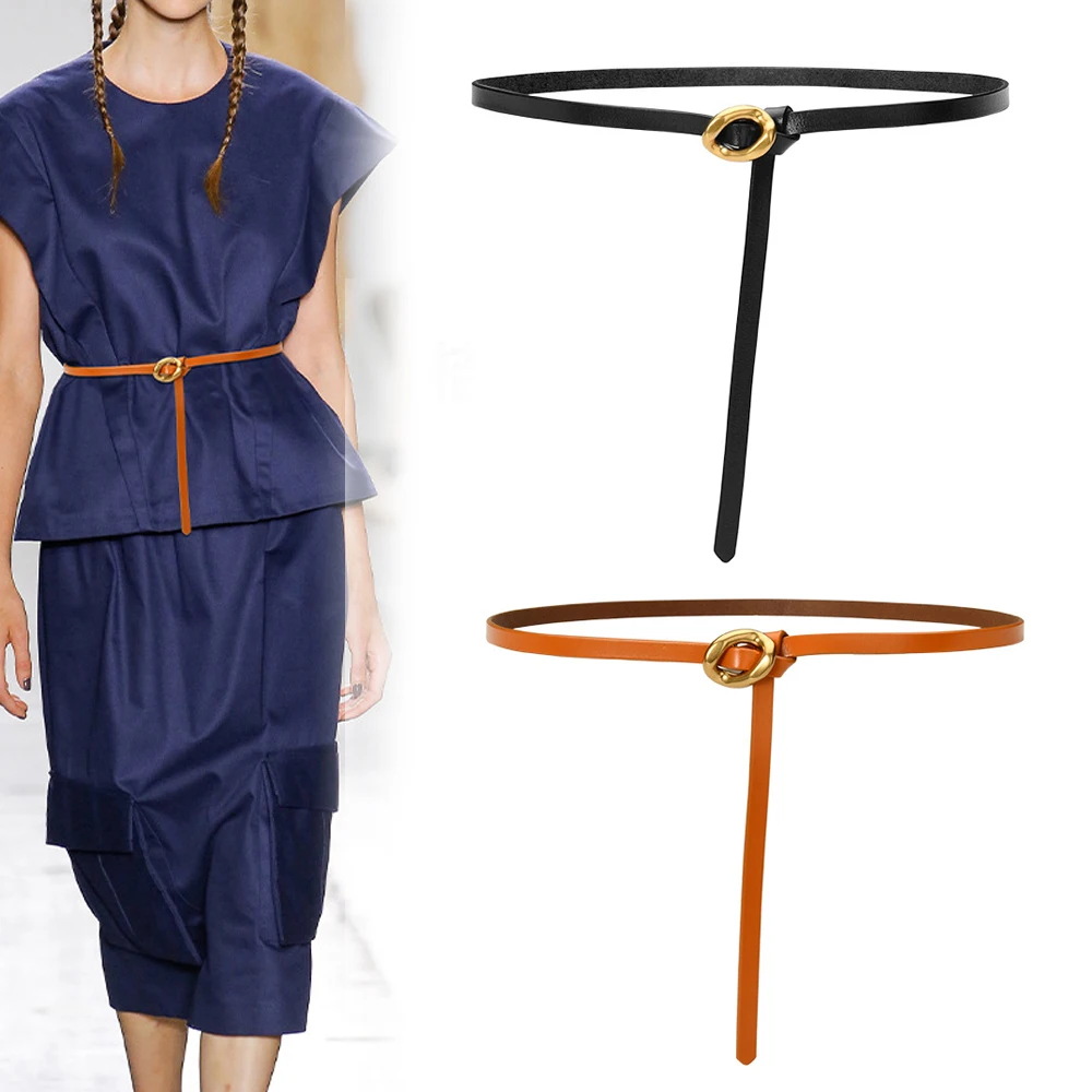 Design Knot Cowskin Women's Belts Soft Real Leather Knotted Strap Belt Dress Accessories Lady Waistbands Long women belt