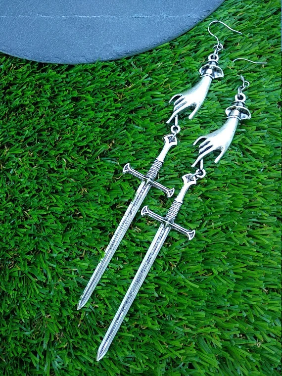 

Large Sword Hand Statement Gothic Medieval Witchy Earrings