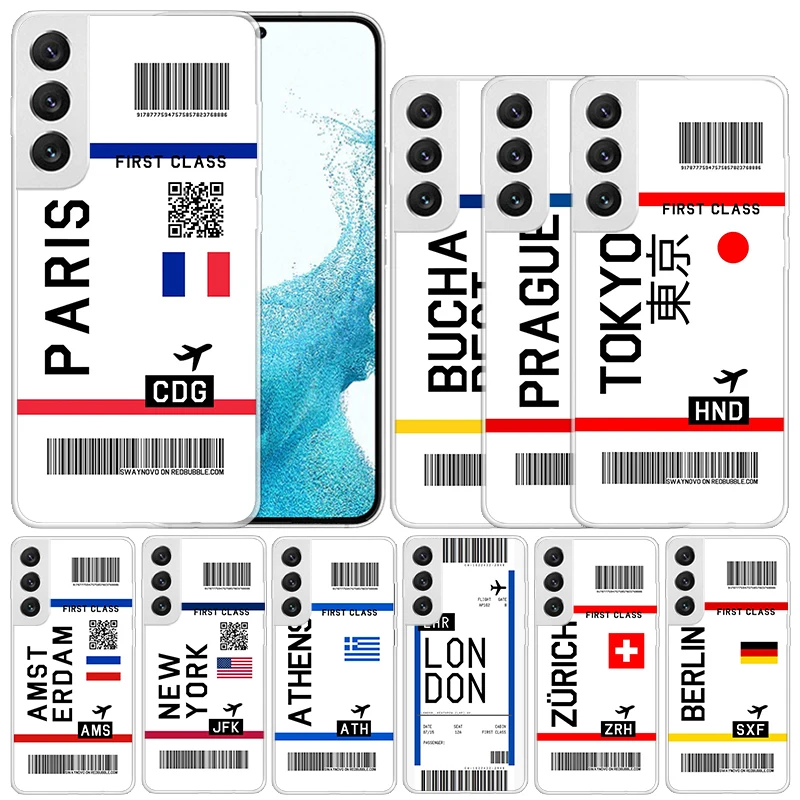 

Travel Ticket Label Soft Cover for Samsung Galaxy S23 S22 S21 Ultra S20 FE S10 Plus Print Phone Case S10E S9 S8 + Pattern Coque