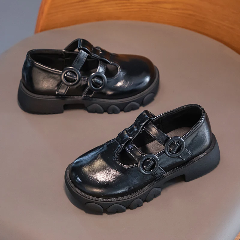 

Детские кожаные туфли, весна 2022, модные детские туфли с мягкой подошвой, обувь для мальчиков и девочек с круглым носком, униформа для вечерни...