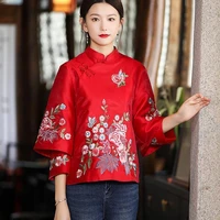 2022 womans chinese traditional clothing elegant shirts ancient chinese cheongsam qipao blouse tops flower print hanfu blouse