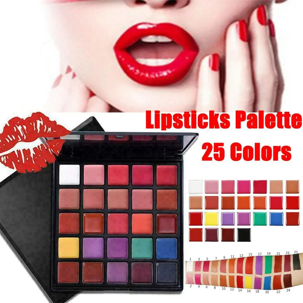 

25 Color Black Beauty Long Lasting Waterproof Shining Matte Lip Gloss Lips Makeup Lipstick Palette Cosmetic Tools