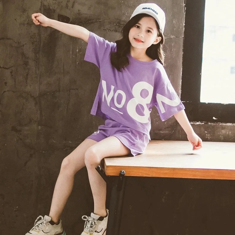 2022 New Fashion Shorts Set Summer Clothes Middle-aged Children's Leisure Girls' Two-piece |