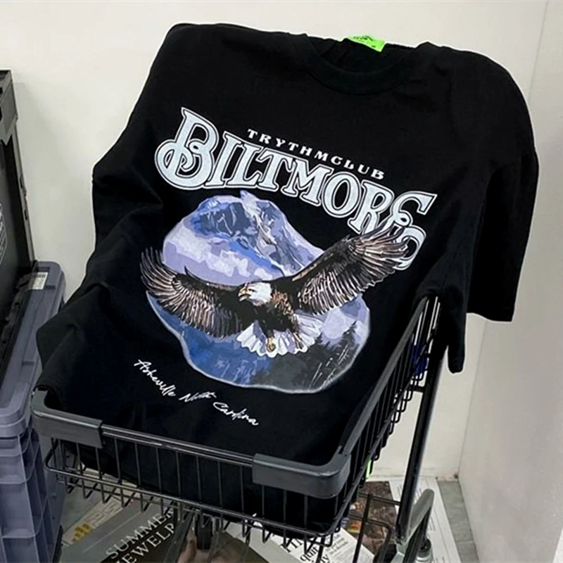 

2022 летние американские винтажные футболки с рисунком орла и букв, Готическая уличная одежда, топы большого размера с коротким рукавом, коре...