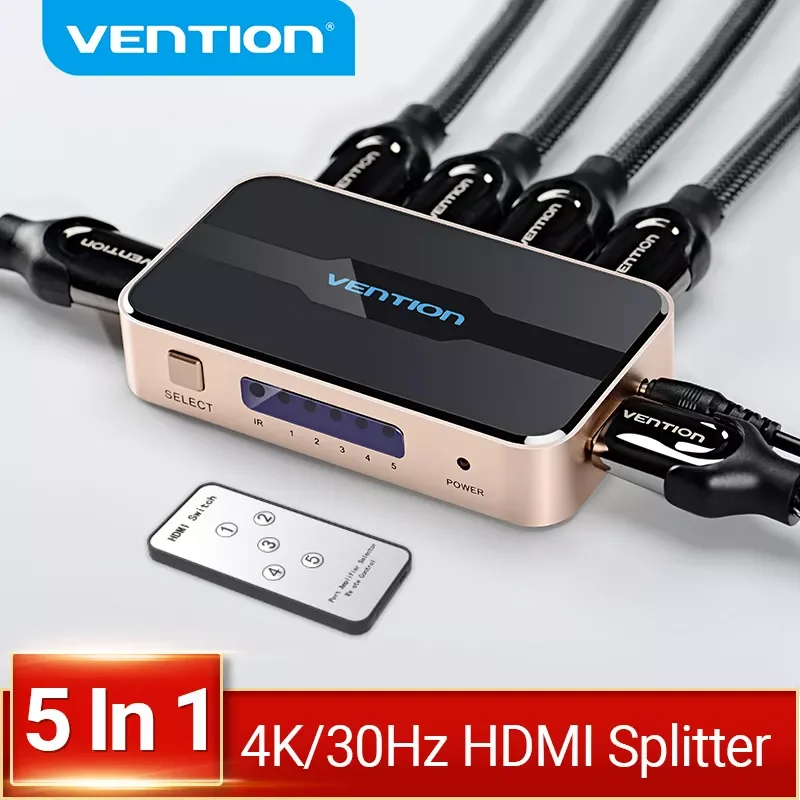 

Vention HDMI Splitter 5 in 1 out 4K/30Hz HDMI 5x1 3x1 Adapter for XBOX 360 TV Mi Box Switch PS5 PS4 3 in 1 out HDMI 1.4 Switcher