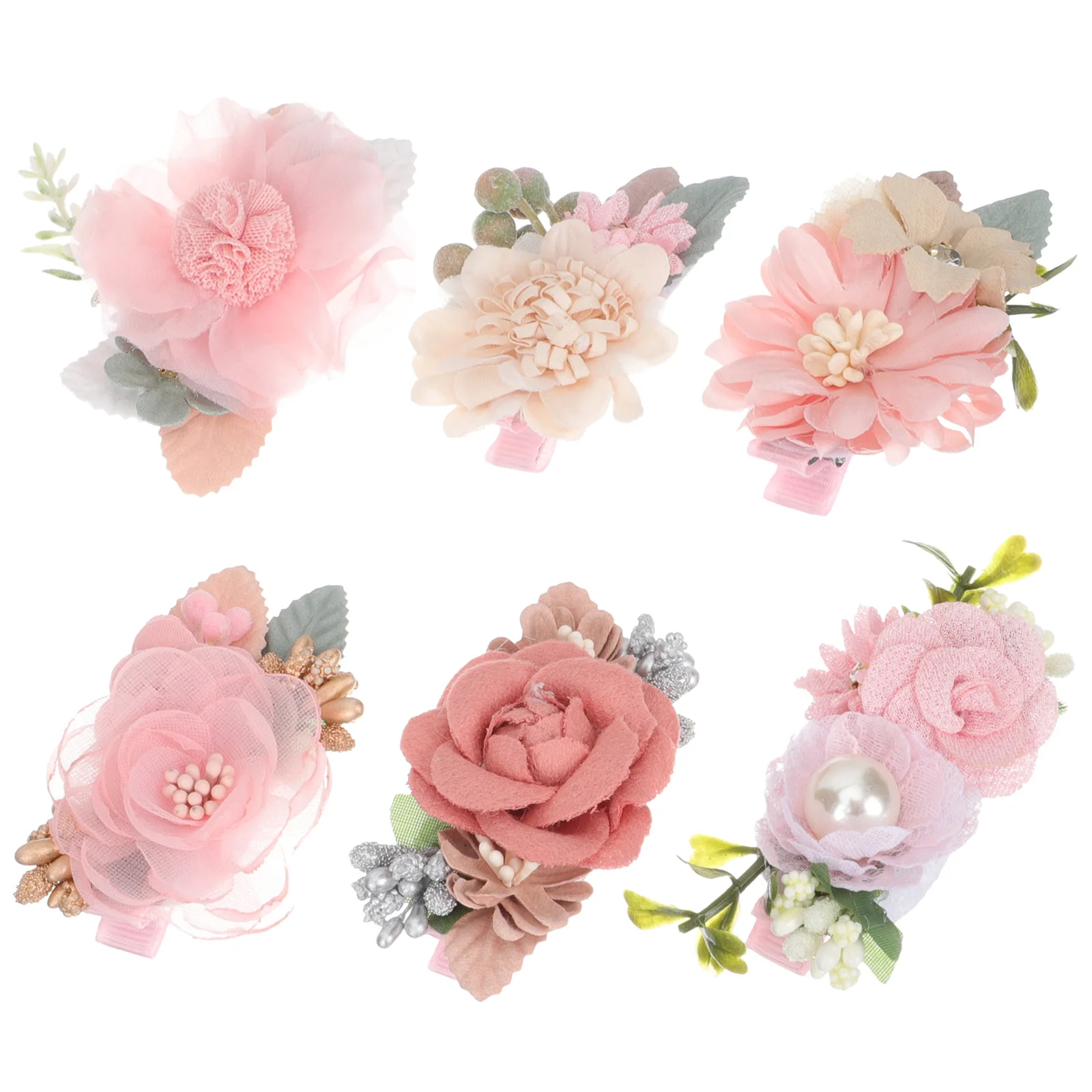 

6 Pcs Hairpin Girl Child Pearl Clips Chiffon Bow Hairclips Fabric Floral Barrettes