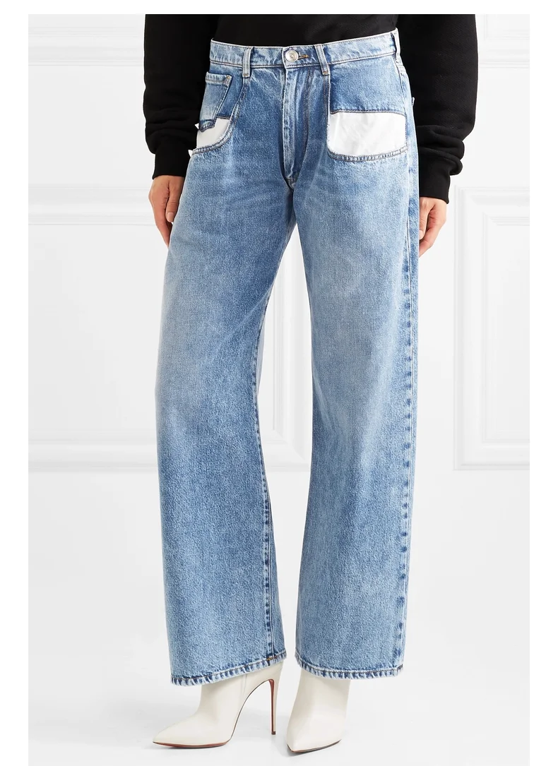 Mas*Ma* Spring/Fall Women Jeans Denim Pants Cotton Blue Color Straight Leg Ankle Length Pocket Mid-Waist High Street