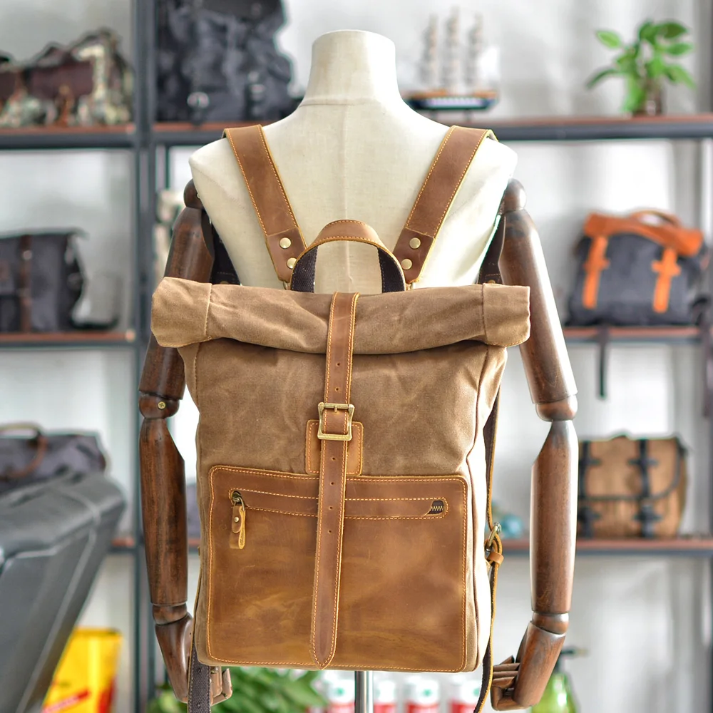 

Retro rucksack outdoor travel mountaineering backpack hiking camping bag leisure men's bag stitching leather