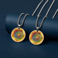 2022 new mandala flower of life necklace for women meditate supplies retro vintage stainless steel metal classic girl pendant
