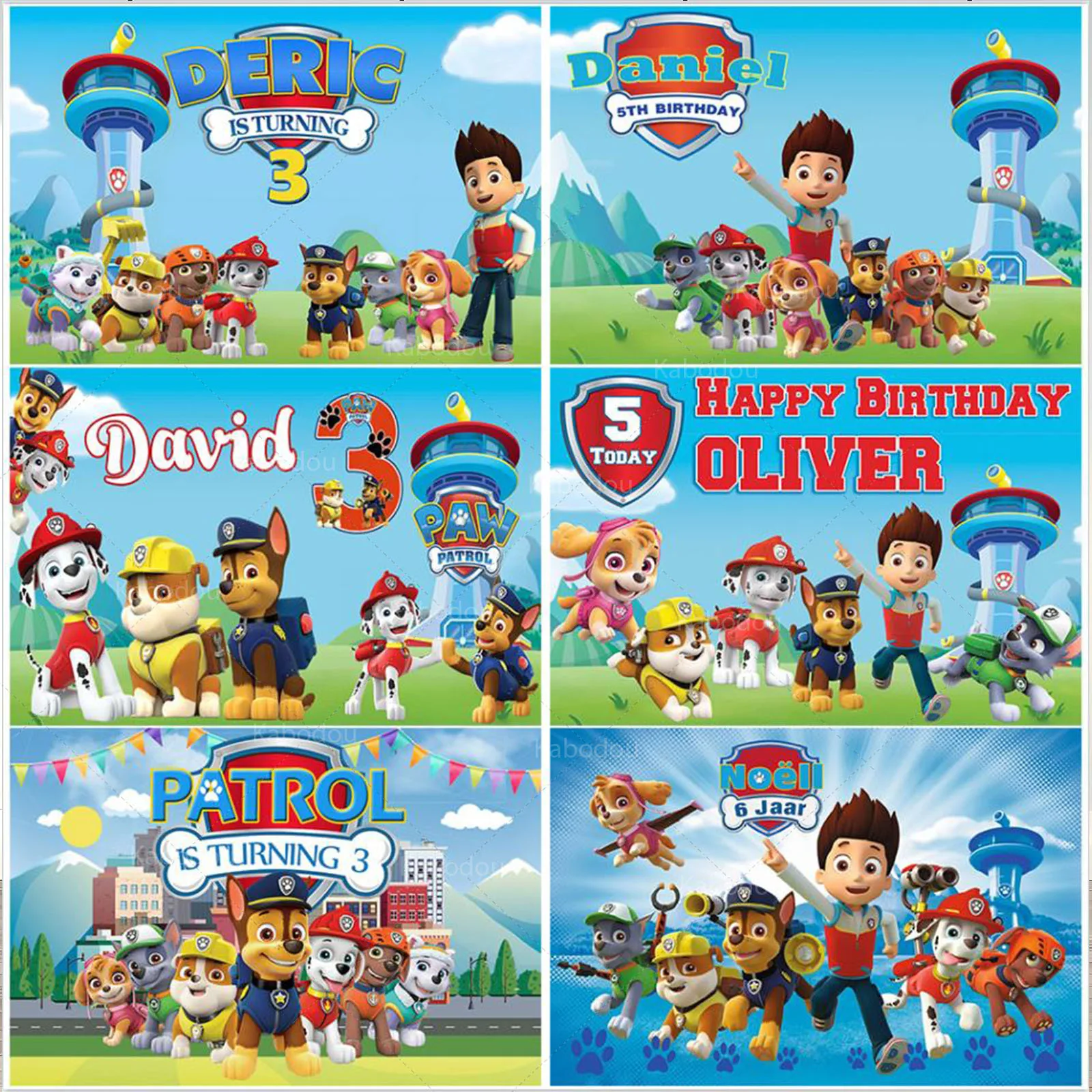 Custom Name Age Paw Patrol Backdrop Boy Birthday Party Photography Background Decoration Puppy Banner Poster Photo Studio