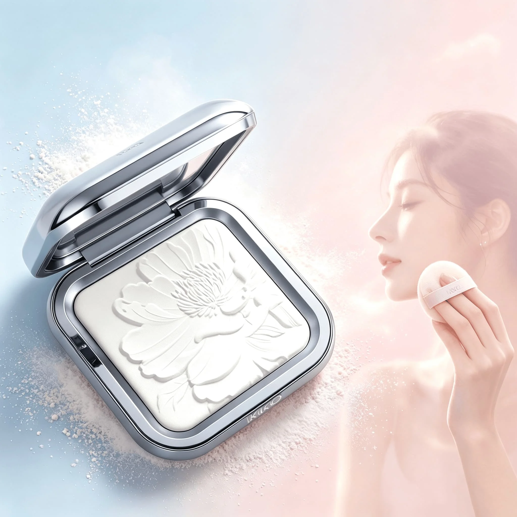 Фото Компактная пудра KIKO Embossed Lotus White с шелковистой текстурой, контролирующая жирность, с длительным перламутровым финишем для идеального макияжа. №2