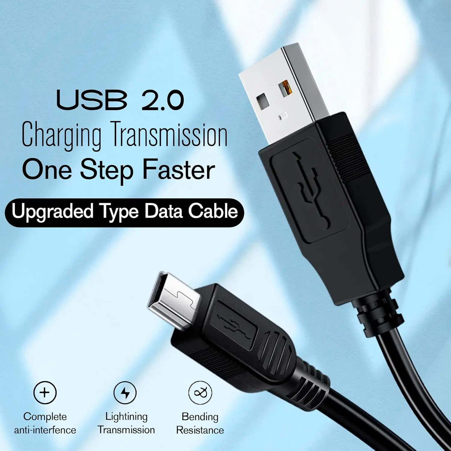 Фото 2 шт. мини-USB-кабели, стандартный USB 2.0 кабель-переходник Mini B (штекер) для зарядки, совместимый с игровыми контроллерами, MP3-плеерами, цифровыми камерами №4