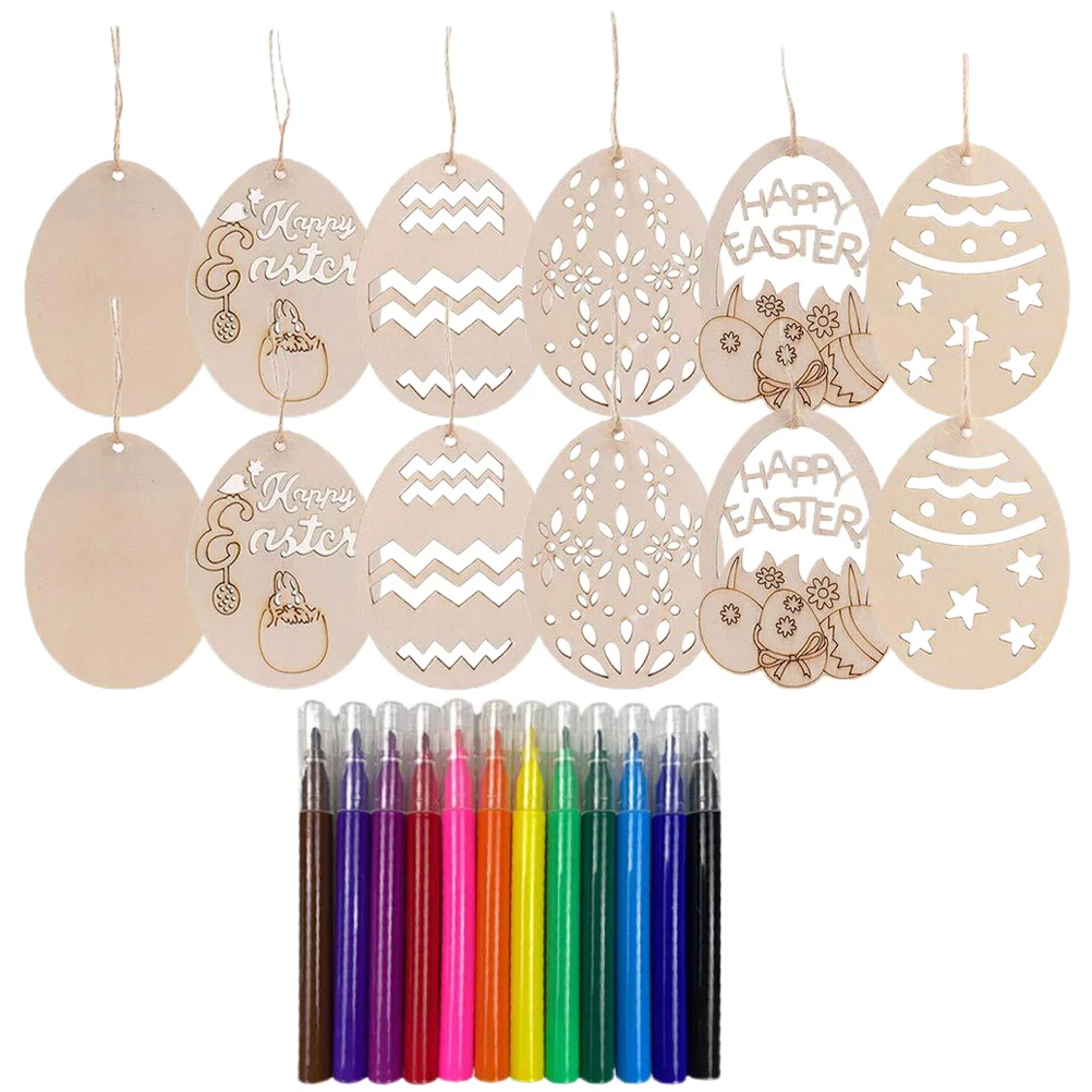 

30Pcs Unfinished Wood Easter Ornament Unpainted Easter Egg Cutouts Pendant Hanging Embellishments