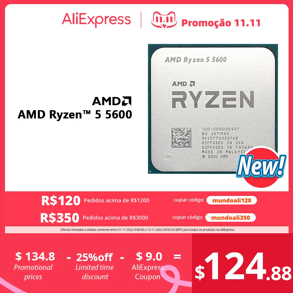 

NEW AMD Ryzen 5 5600 R5 5600 3.5 GHz Six-Core Twelve-Thread CPU Processor 7NM 65W L3=32M 100-000000927 Socket AM4 NO FAN