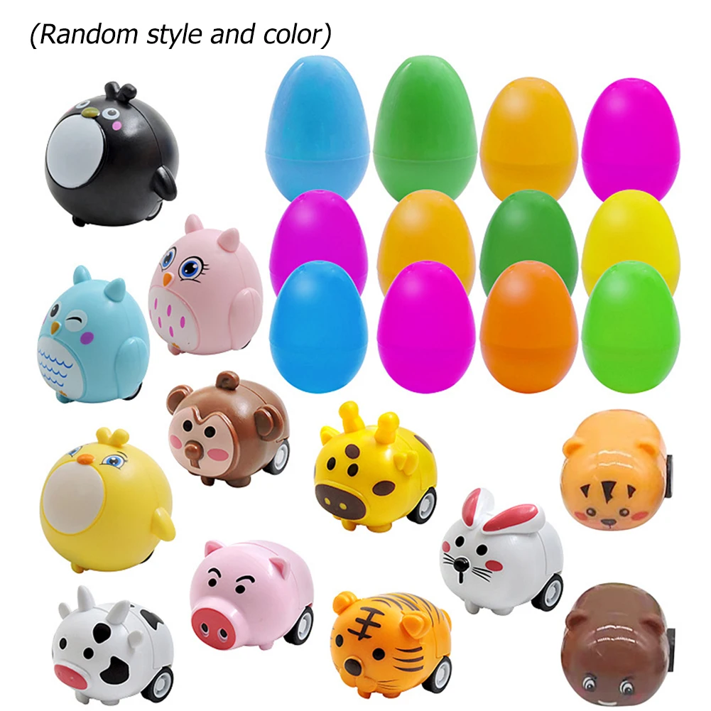 

12PCS Egg + Trolley Easter Toy DIY Graffiti Egg Egg Animal Inertial Scooter Set Suitable For Home/shop/party Game Set