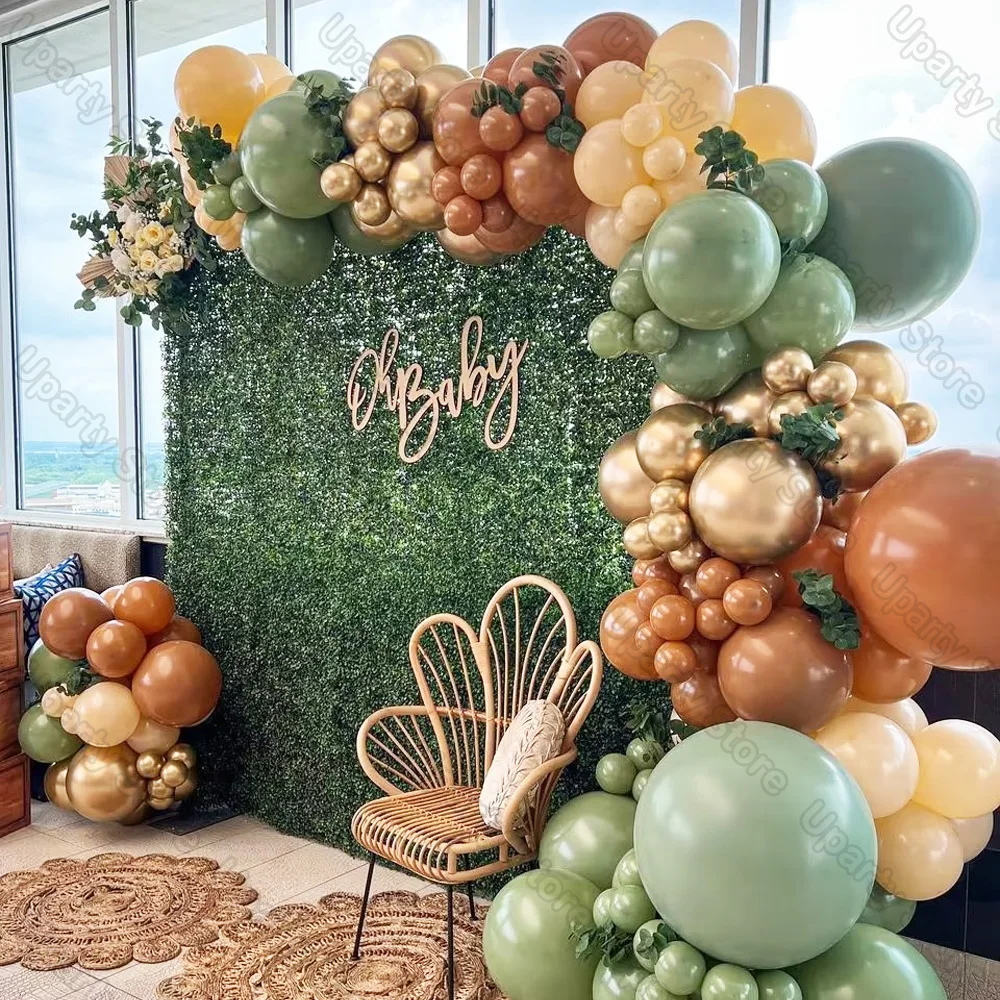 

Sage Green Balloon Garland Coffee Brown Skin Gold Retro Avocado Green Balloons Arch For Baby Shower Wild One Birthday Party Deco
