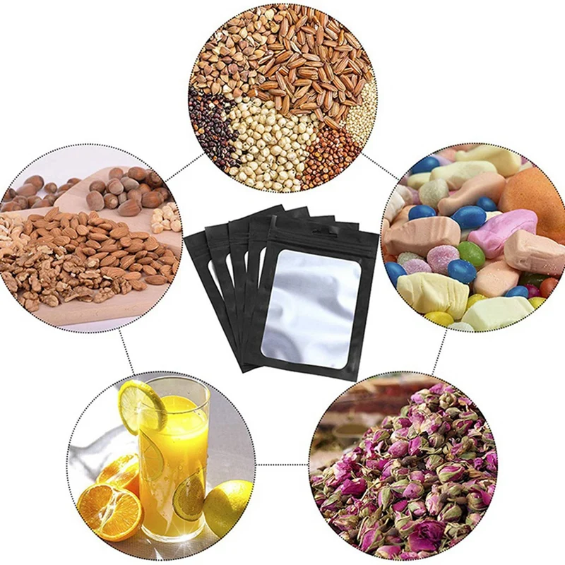 

1000 шт. Многоразовые Пакеты для хранения еды с прозрачным окном, пакеты для упаковки кофейных зерен (черный, 2,4X4 дюйма)
